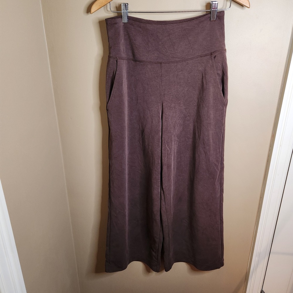 Athleta Seasoft Wide Crop Pants Brown High Rise Small Tall S/T 882621